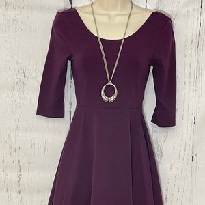 Express Purple 3/4 Sleeve, Fit and Flare knit dress size XS